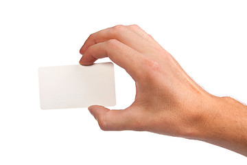 Image showing Businessman's hand holding blank business card