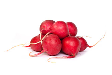 Image showing A bunch of fresh radishes isolated on white