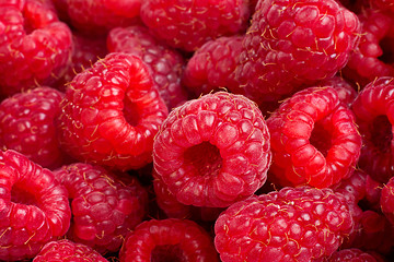 Image showing Ripe rasberry fruit horizontal close up background.