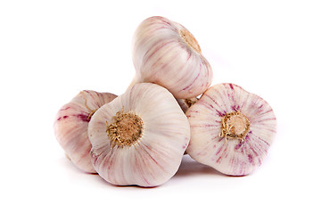 Image showing Group of garlics . A heads of garlics isolated