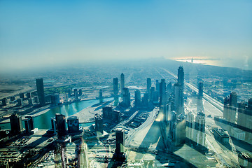 Image showing Dubai downtown. East, United Arab Emirates architecture. Aerial 