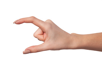 Image showing Female hand reaching for something on white