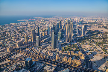 Image showing Dubai downtown. East, United Arab Emirates architecture. Aerial 