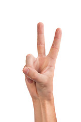 Image showing Hand with two fingers up in the peace or victory symbol