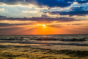 Image showing Dubai sea and beach, beautiful sunset at the beach