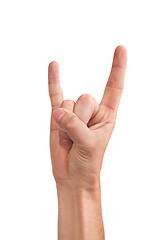 Image showing A man's hand giving the Rock and Roll sign