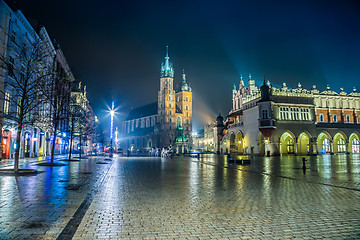 Image showing Poland, Krakow. Market Square at night.