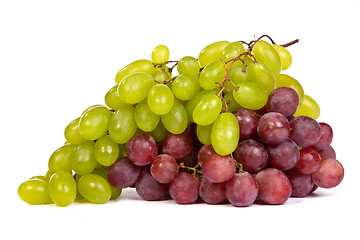 Image showing Bunch of White and Red Grapes laying isolated
