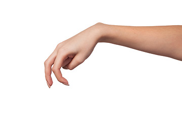 Image showing A Female hand is showing the walking fingers isolated on white