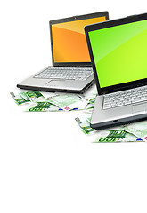 Image showing Open laptop with money