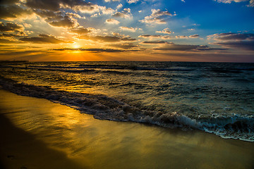 Image showing Dubai sea and beach, beautiful sunset at the beach