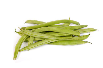 Image showing Bunch of fresh green beans on white