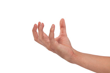 Image showing Male hand reaching for something on white