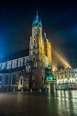 Image showing Poland, Krakow. Market Square at night.