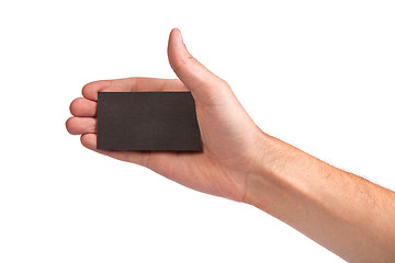 Image showing Businessman's hand holding blank business card