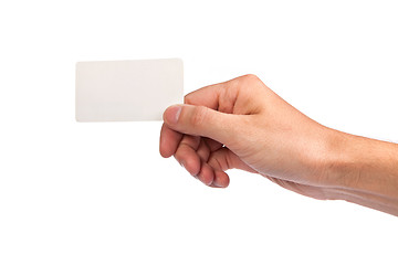 Image showing Businessman's hand holding blank business card