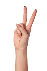 Image showing Hand with two fingers up in the peace or victory symbol