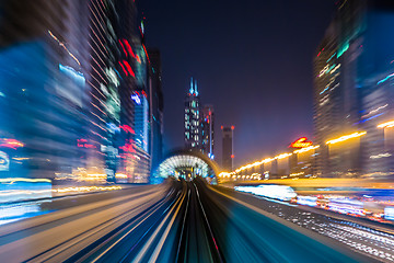 Image showing Dubai metro railway in motion blur