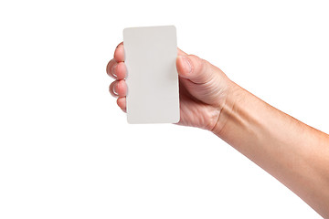 Image showing Businessman's hand holding blank business card