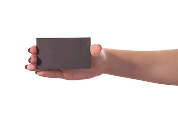 Image showing Businesswoman's hand holding blank business card