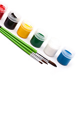 Image showing Paints with paintbrushes