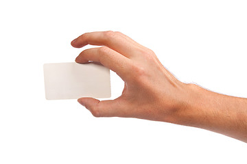 Image showing Businessman's hand holding blank business card