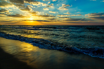 Image showing Dubai sea and beach, beautiful sunset at the beach