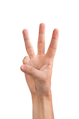 Image showing Three fingers being held in the air by a male hand