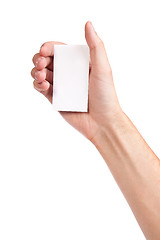 Image showing Businessman's hand holding blank business card