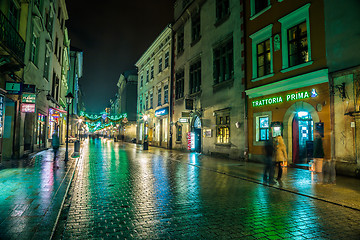 Image showing Poland, Krakow. Market Square at night.