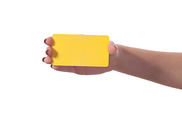 Image showing Businesswoman's hand holding blank business card