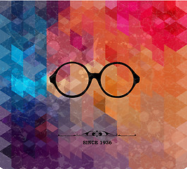 Image showing Retro glasses on colorful geometric background with grunge paper.