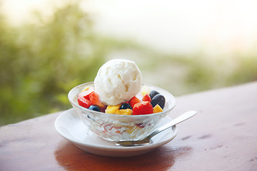 Image showing Fruit salad with ice cream