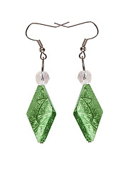 Image showing Earrings in silver diamond-shaped light green on a white backgro