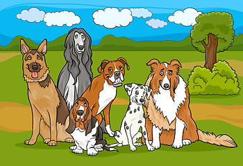 Image showing cute purebred dogs group cartoon illustration