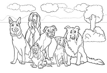 Image showing purebred dogs cartoon for coloring book