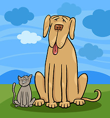 Image showing small cat and big dog cartoon illustration