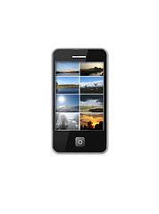 Image showing modern mobile phone with many photo of landscapes