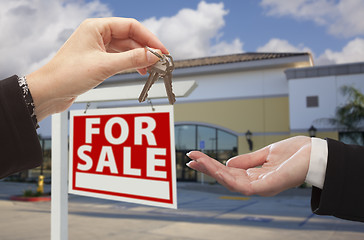 Image showing Agent Handing Over the Keys in Front of Business Office