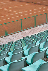 Image showing Grandstand seats and tennis court