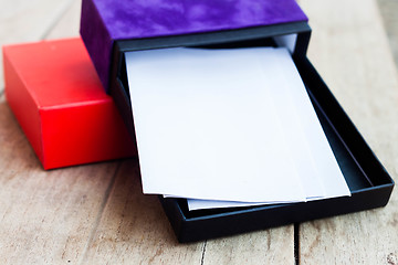 Image showing Envelopes in open gift box 