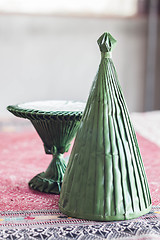 Image showing Handmade rituals cone from artificial banana leaf