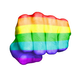 Image showing Fist of a man punching, rainbow flag pattern