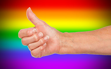 Image showing Old woman with arthritis giving the thumbs up sign