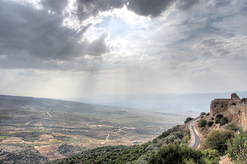 Image showing Israeli landscape with castle and sky