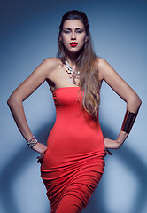 Image showing Beautiful woman in red dress