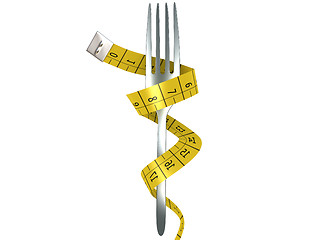 Image showing Fork with measuring tape as a symbol of disciplined dieting and 