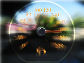 Image showing Speedometer scoring high speed in a fast motion blur