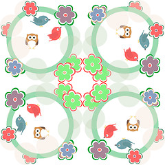 Image showing Cute seamless flower owl background pattern