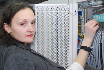 Image showing Woman working on telecommunication equipment